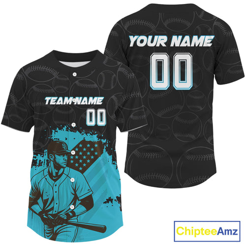Turquoise 's Patriotic Baseball Jersey Custom US Flag Plays Baseball, Baseball Team