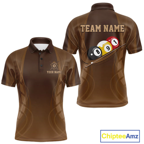 Brown 8 Ball 9 Ball Billiard Polo 1/4-Zip Shirt Custom Billiard Pool Team Jersey