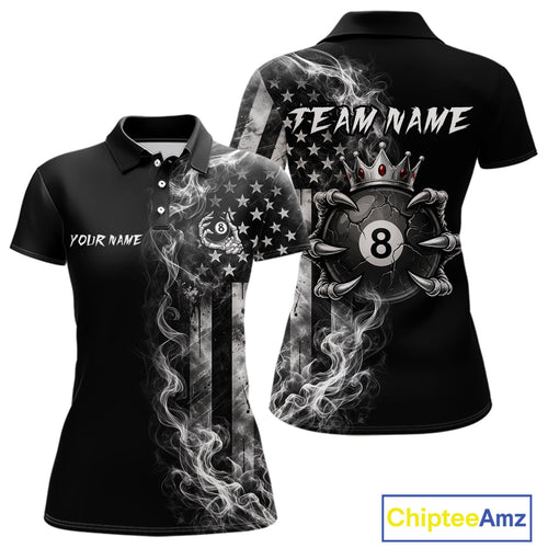 Smoke American Flag Billiard Pool Shirt Custom Skeleton 8 Ball Pool Team Appeal