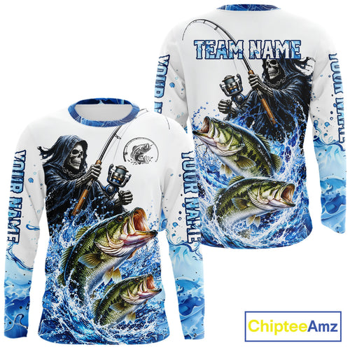 Custom Bass Fishing Jersey Long Sleeve Grim Reaper Largemouth Bass Duo Fishing Shirt Apparel