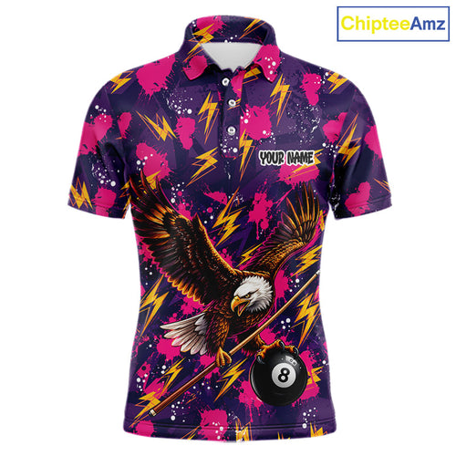 Purple Pink Splatter Billiard Shirt Eagle 8 Ball Pool Shirt Personalized Billiard Team Jersey