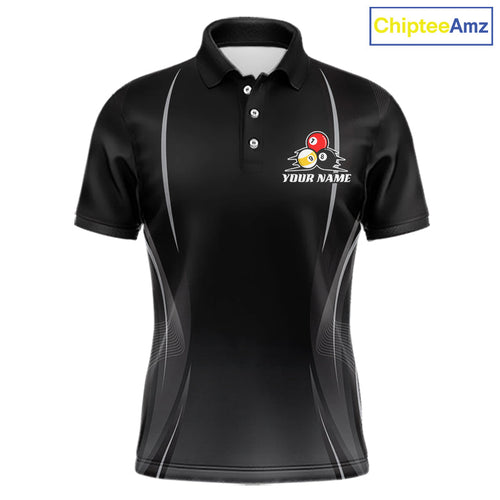 Personalized Grey 8 Ball 9 Ball Billiard Polo 1/4-Zip Shirt Custom Pool Team Jersey