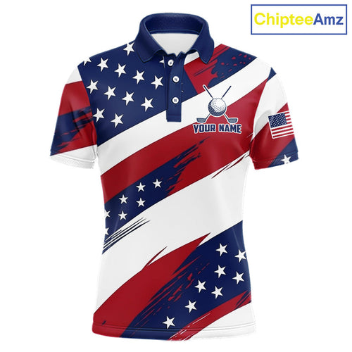 Anniversary Golf Polo Shirts US Flag Custom Red, White & Blue Team Golf Shirts Golf Gifts