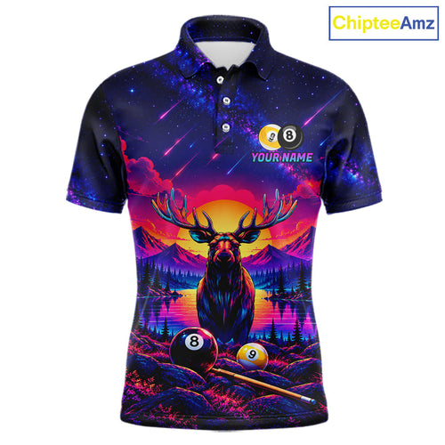 Personalized Neon Deer Funny Pool Jersey 8 Ball & 9 Ball Deer Billiard Team League Shirt