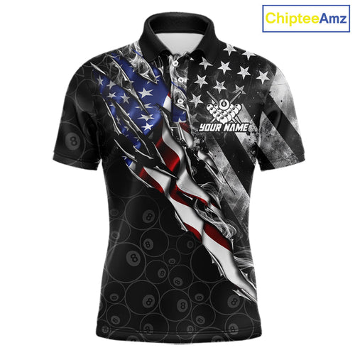 Personalized Smoke US Flag Billiard 8 Ball Camo Pool Shirt Custom Patriotic Billiard Team Appeal