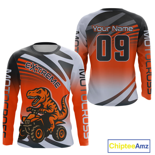 Dinosaur ATV Motocross Racing Jersey ATV Riding Shirt Orange Quad Jersey for Adult