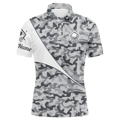 Personalized Gray Camo Golf Shirt Custom Name Men Gifts For Golf Lovers, Golf Polo Shirt, Golf Shirts