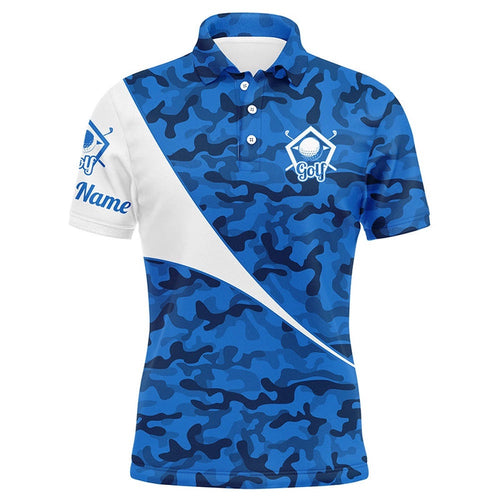 Personalized Blue Camo Golf Shirt Custom Name Men Gifts For Golf Lovers, Golf Polo Shirt, Golf Shirts