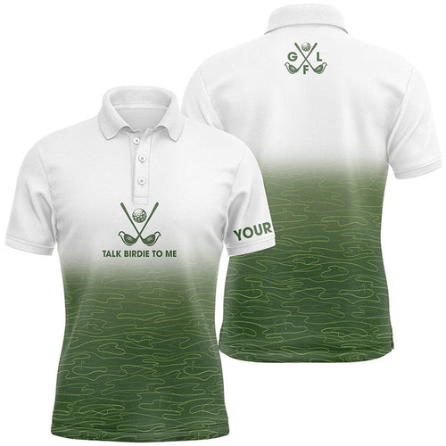 White And Green Golf Course Pattern Men's Golf Polo Shirt Custom Talk Birdie To Me Men's White Golf Tops, Golf Polo Shirt, Golf Shirts
