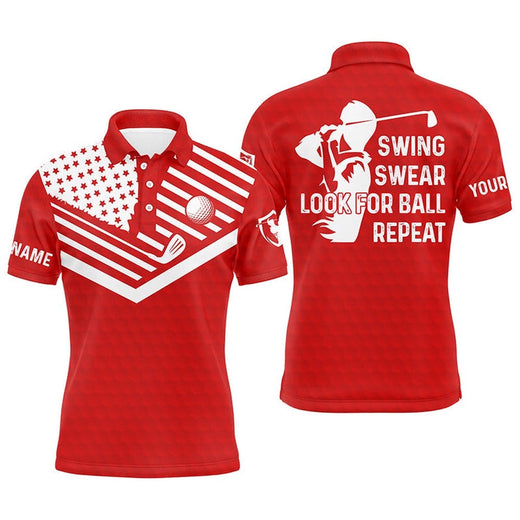 Swing Swear Look For Ball Repeat American Flag Custom Name Team Golf Polo Shirts Red, Golf Polo Shirt, Golf Shirts