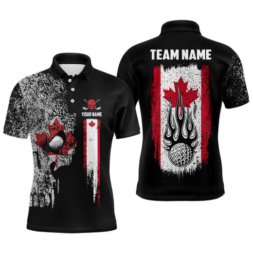Vintage Canada Flag Skull Men's Golf Polo Shirt Custom Patriotic Scary Golf Shirts For Men Golf Gifts, Golf Polo Shirt, Golf Shirts