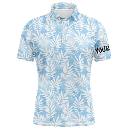 Watercolor Blue Leaves Tropical Pattern Men's Golf Polo Shirt Personalized Golf Tops For Men, Golf Polo Shirt, Golf Shirts