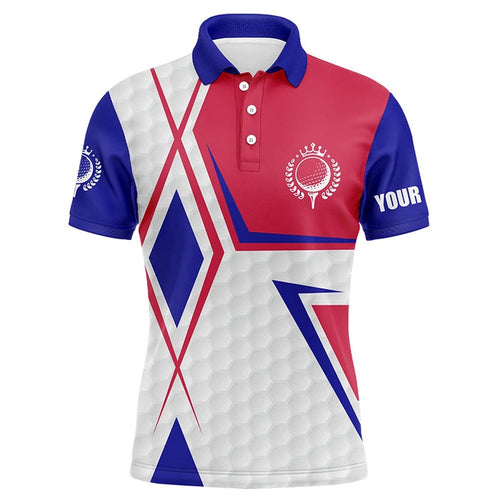 Red, White And Blue Argyle Plaid Men's Golf Polo Shirts Custom Name Team Golf Shirts For Men's, Golf Polo Shirt, Golf Shirts