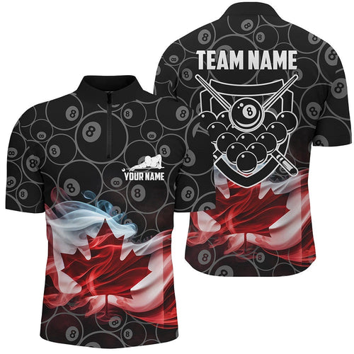 Customized Canadian Flag Smoke 8 Ball Pool Pattern Billiard 3D Jersey Shirts, Personalized Billiard Team Jersey Shirt