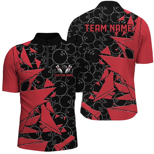 Red Bowling Team Shirts For Men And Women, Bowling Ball Pattern Bowlers Outfits, Custom Bowling Team Jersey Shirt