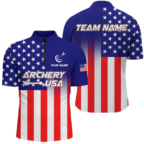 US Flag Custom Full Printing Archery Men Jersey Shirts, Patriotic Team Archery Jersey, Custom Archery Team Shirt