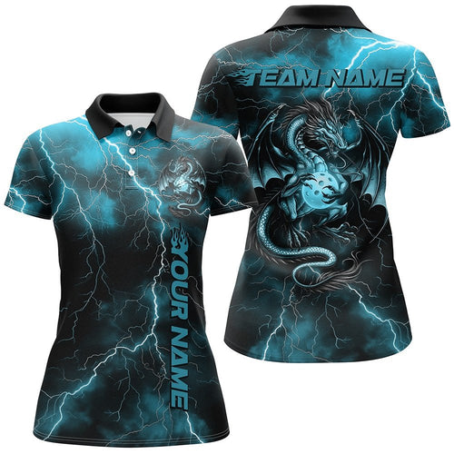 Blue Thunder Lightning Custom Dragon Pickleball Polo Shirts For Women Team Outfit, Pickleball Polo Shirts