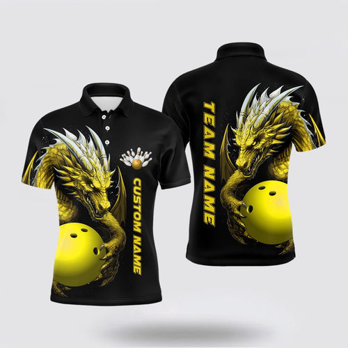 Bowling Polo Shirt, Custom Yellow Dragon Men Bowling Polo Shirts Team Bowling Jerseys Bowling Apparel For Bowler