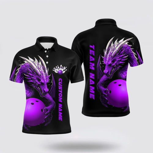 Bowling Polo Shirt, Custom Purple Dragon Men Bowling Polo Shirts Team Bowling Jerseys Bowling Apparel For Bowler