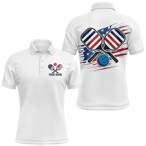 American Flag Patriotic Custom Pickleball Polo Shirts For Men, Pickleball Outfits, Pickleball Polo Shirts