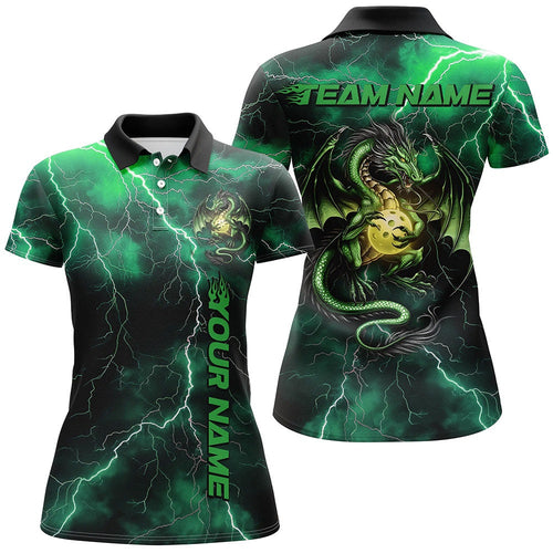 Green Thunder Lightning Custom Dragon Pickleball Polo Shirts For Women Team Outfit, Pickleball Polo Shirts