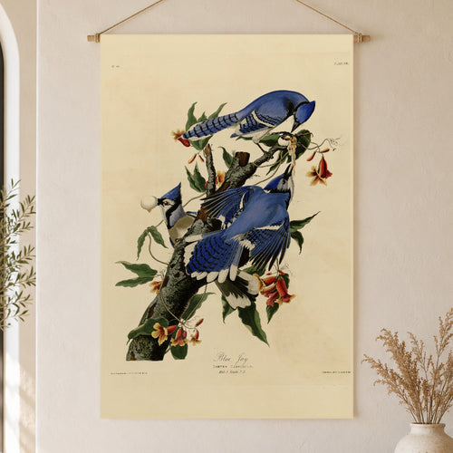 Blue Jay Vintage Field Plate Linen Wall Tapestry