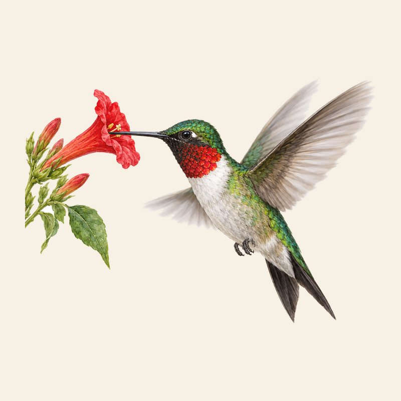 Ruby-throated Hummingbird watercolor field-guide illustration