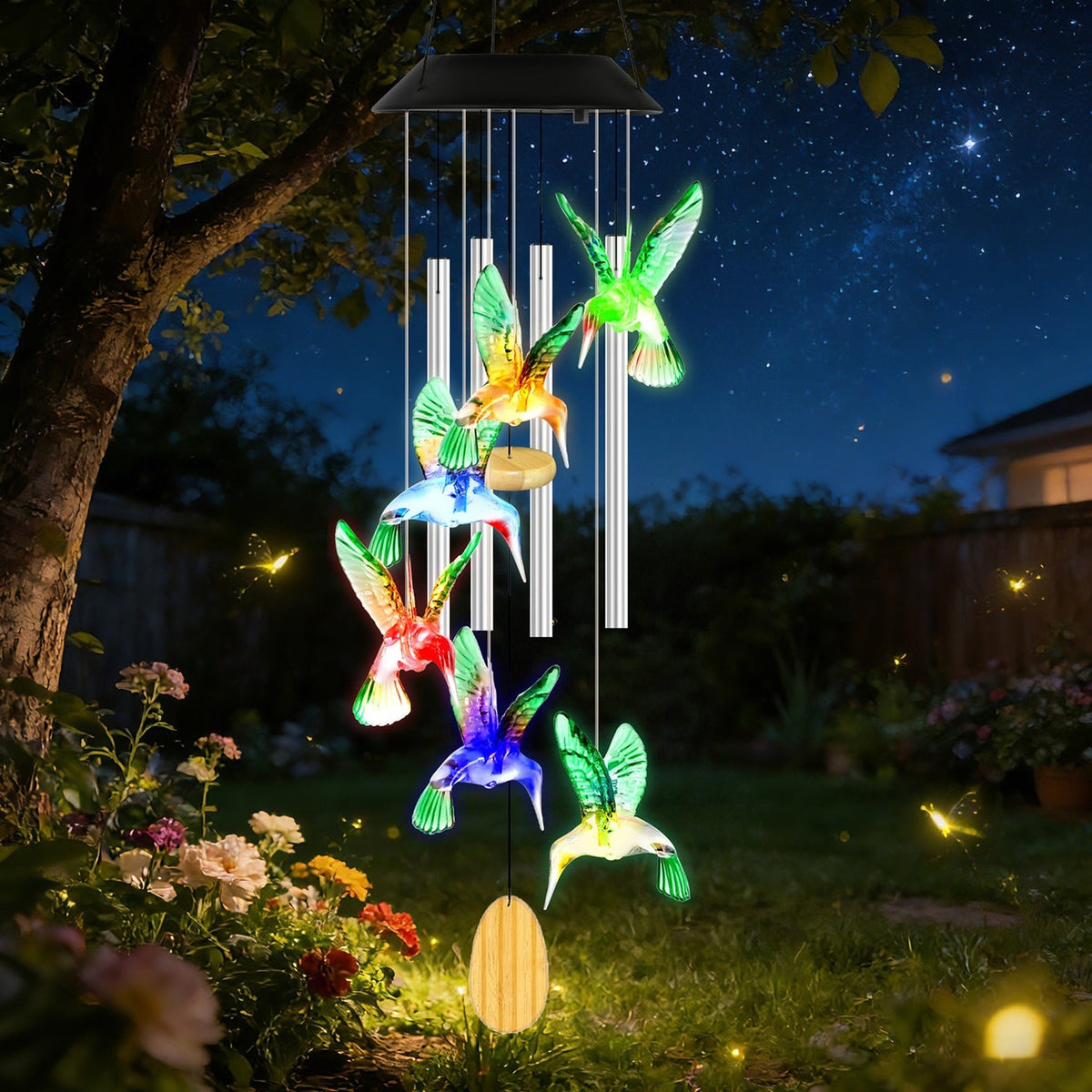 Hummingbird Wind Chime with Solar Light, Aluminum Tubes
