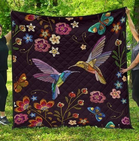 Humming Bird and Flowers For Man Fleece Throw Blanket
