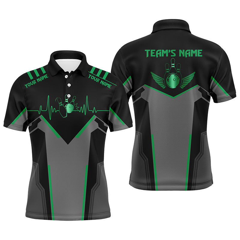 Polo Bowling Shirt, Personalized Bowling Heartbeat Team Bowlers Jersey