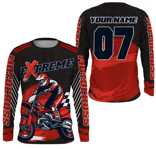 Personalized red + Motocross riding jersey extreme MX racing dirt bike off-road motorcycle