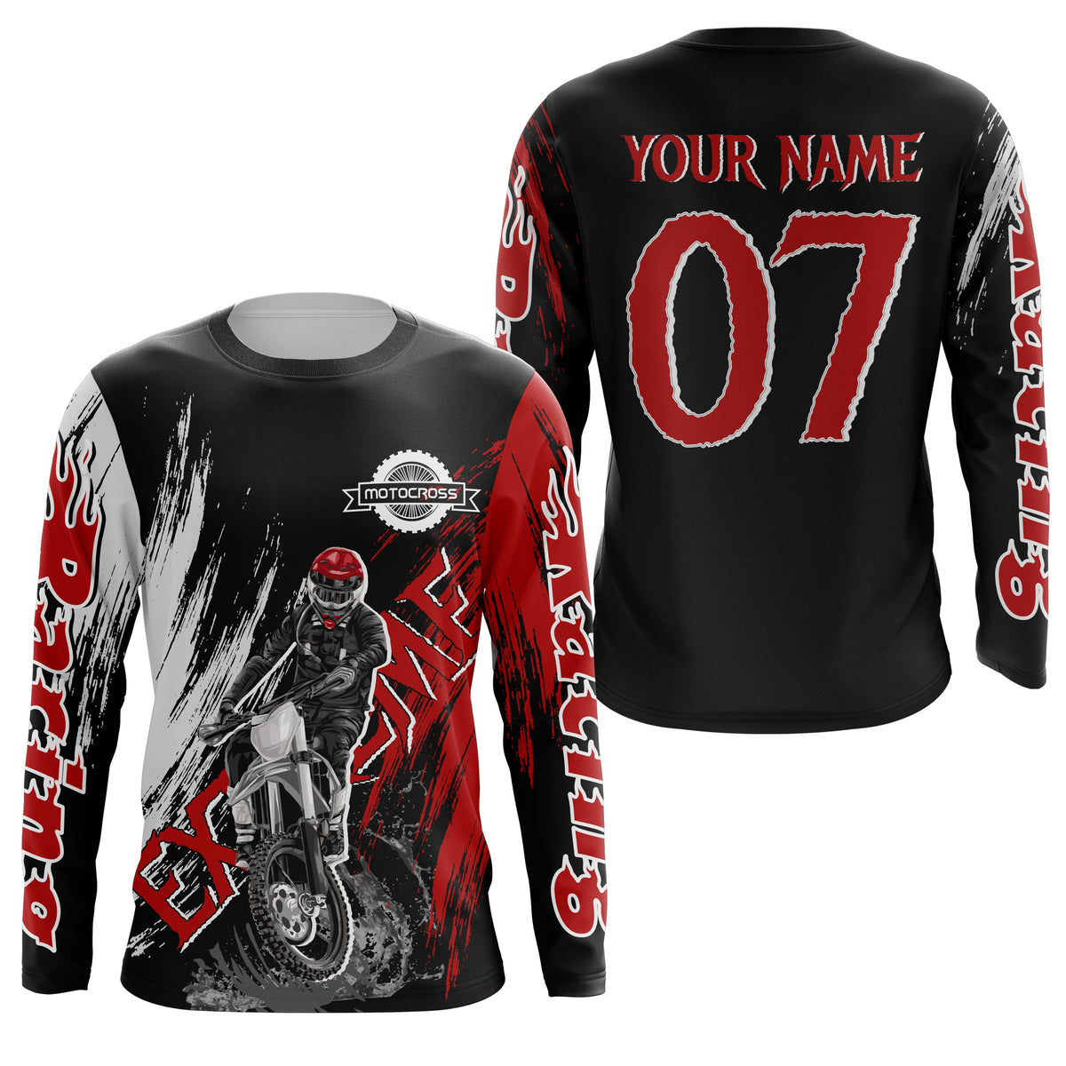 Motocross off-road jersey black red + adult custom dirt bike racing long sleeve shirt