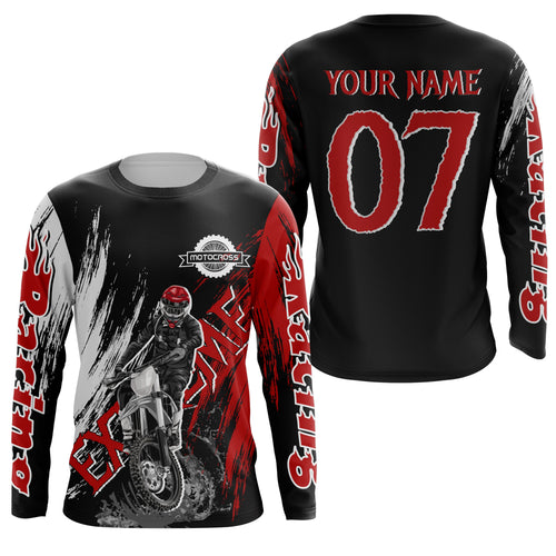 Motocross off-road jersey black red + adult custom dirt bike racing long sleeve shirt