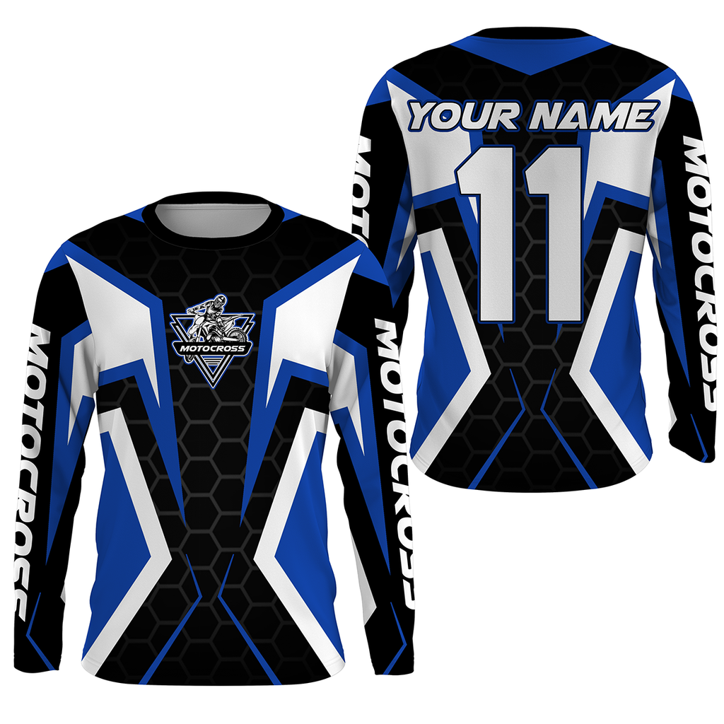 Blue white customizable Motocross jersey MX off-road + shirt biker racing motorcycle