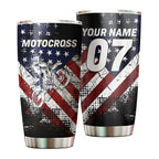 Custom USA Flag Motocross Tumbler Cup - Off-Road Dirt Bike Tumbler Biker Patriotic Gift Drinkware