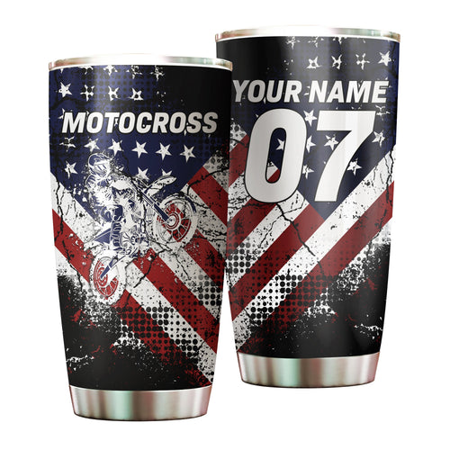 Custom USA Flag Motocross Tumbler Cup - Off-Road Dirt Bike Tumbler Biker Patriotic Gift Drinkware
