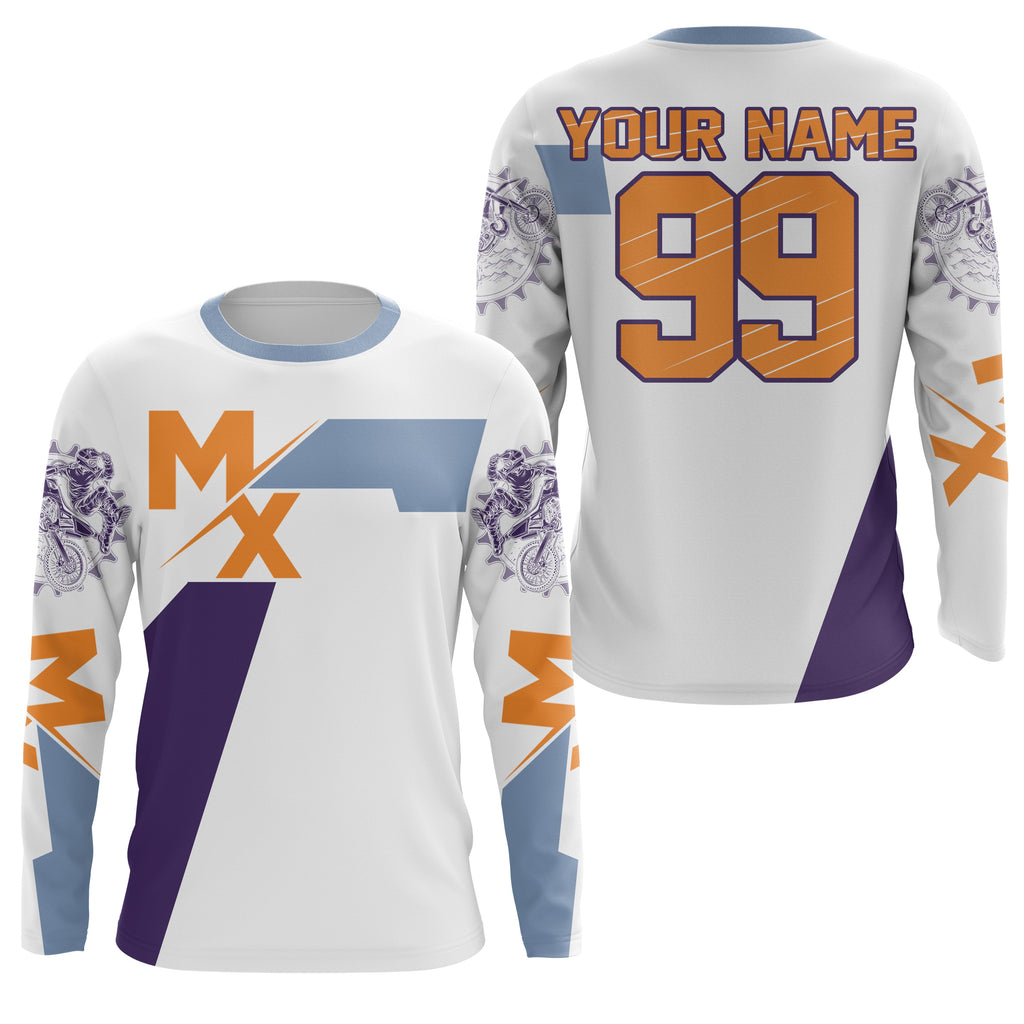 White Motocross long sleeve jersey adult custom dirt bike shirt off-road + extreme racing