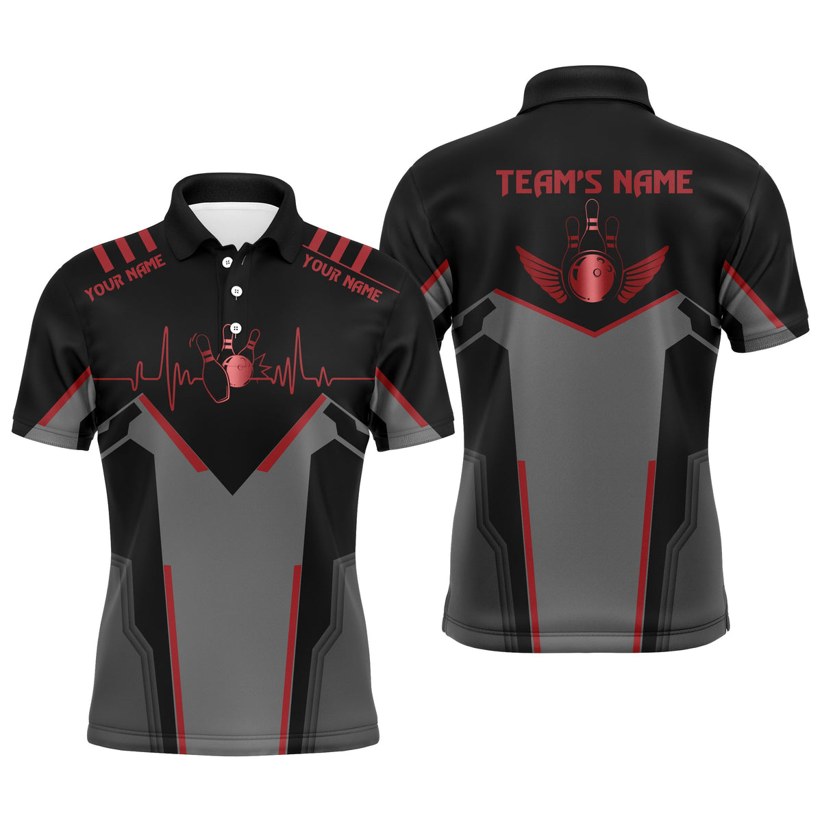 Polo Bowling Shirt, Personalized Bowling Heartbeat Team Bowlers Jersey