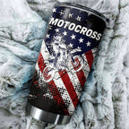Custom USA Flag Motocross Tumbler Cup - Off-Road Dirt Bike Tumbler Biker Patriotic Gift Drinkware
