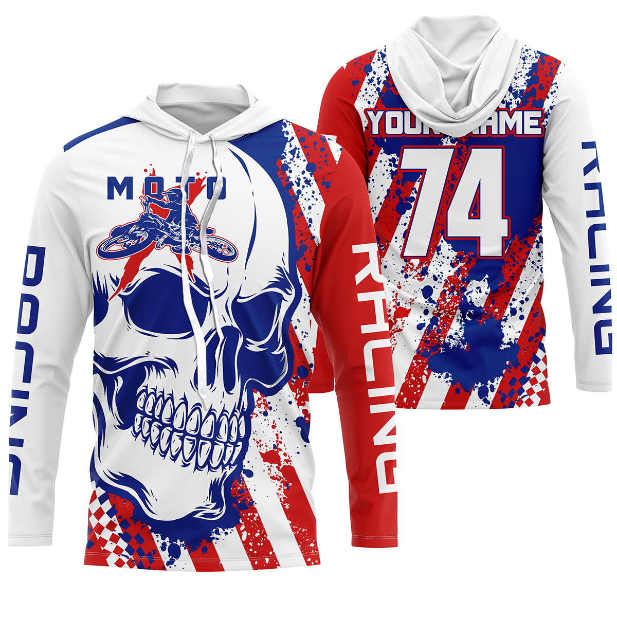 Skull MotoX jersey custom motocross UV American flag Patriotic dirt bike racing motorcycle racewear
