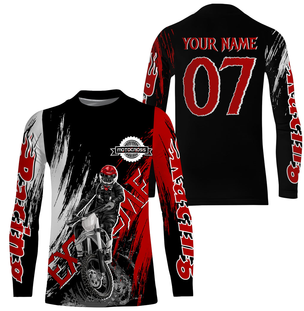 Motocross off-road jersey black red + adult custom dirt bike racing long sleeve shirt