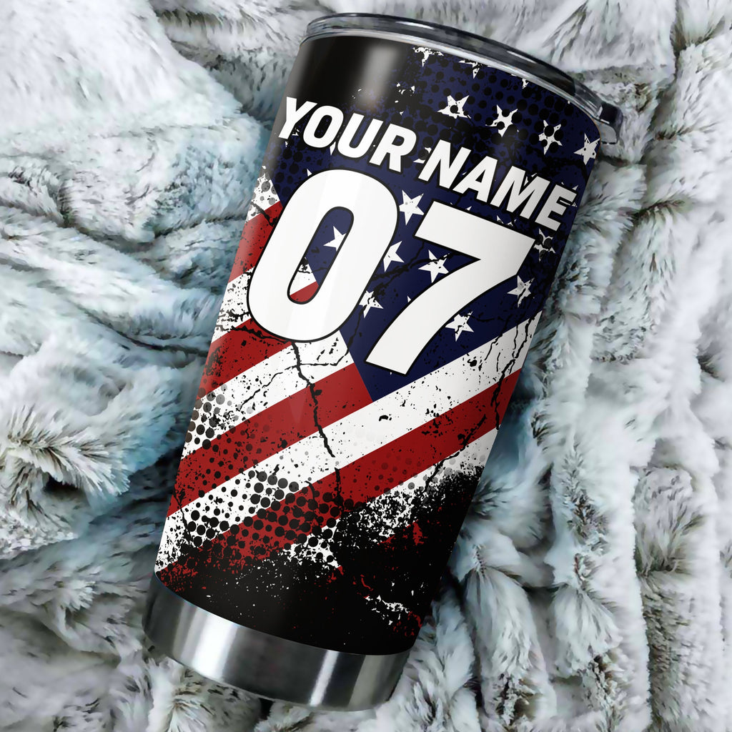 Custom USA Flag Motocross Tumbler Cup - Off-Road Dirt Bike Tumbler Biker Patriotic Gift Drinkware