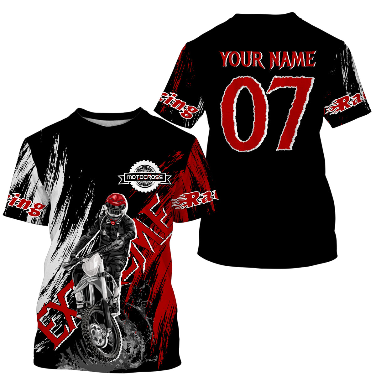 Motocross off-road jersey black red + adult custom dirt bike racing long sleeve shirt
