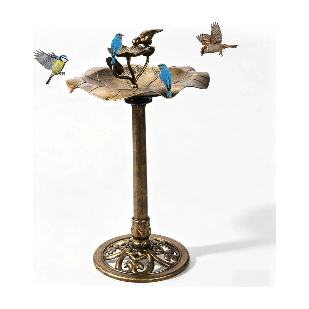 Lotus Pedestal Bird Bath with Feeder Tray, Bronze
