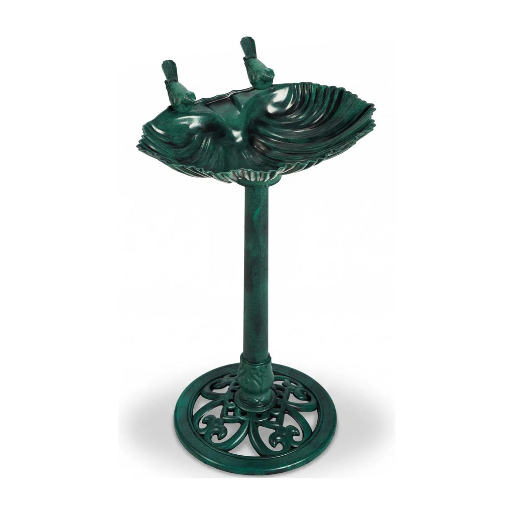 Pedestal Bird Bath with Solar Fountain, Dark Green Shell