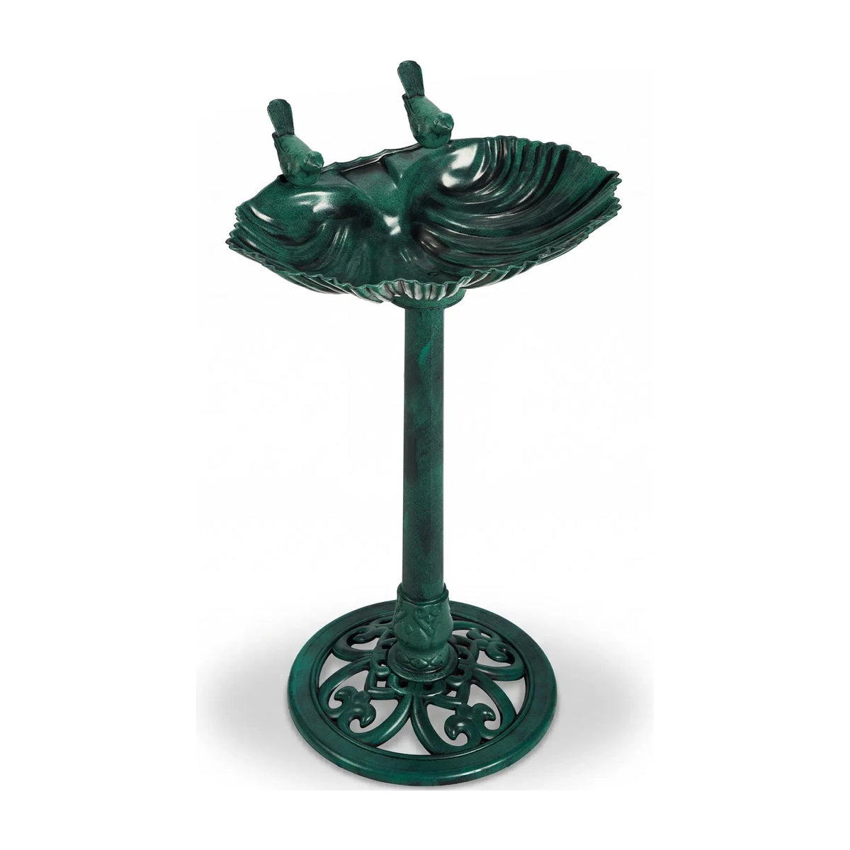 Pedestal Bird Bath with Solar Fountain, Dark Green Shell