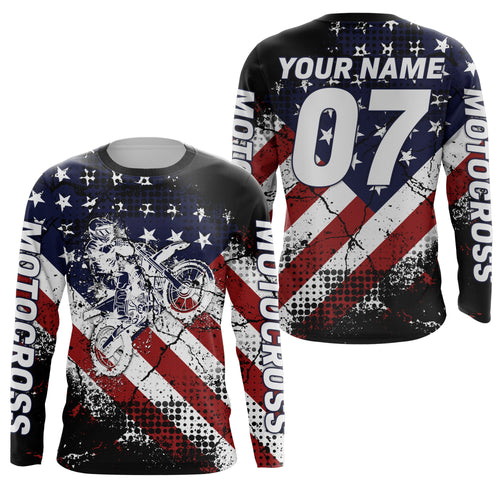 Adult& + American flag jersey Motocross customizable dirt bike off-road motorcycle shirt