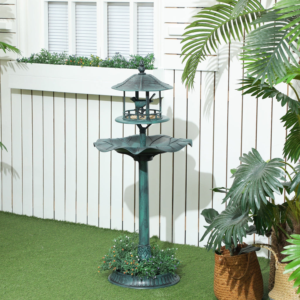 3-in-1 Bird Bath, Feeder and Planter Pedestal, Green