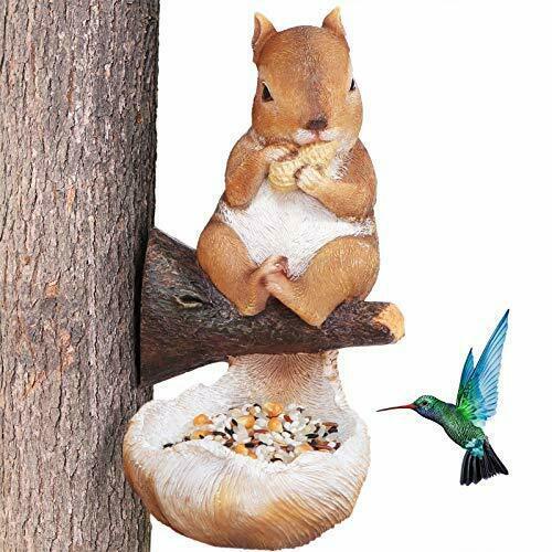 Squirrel on a Branch Bird Feeder Statue, 10.6 in