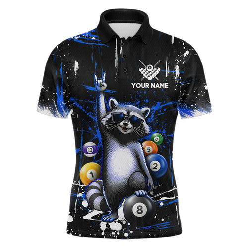 Custom Blue Funny Raccoon Billiard Shirt 8 Ball Pool Billiard Jersey Polo & 1/4-Zip BHT5